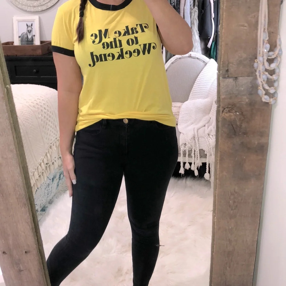 LulaRoe size small hello & black weekend tee